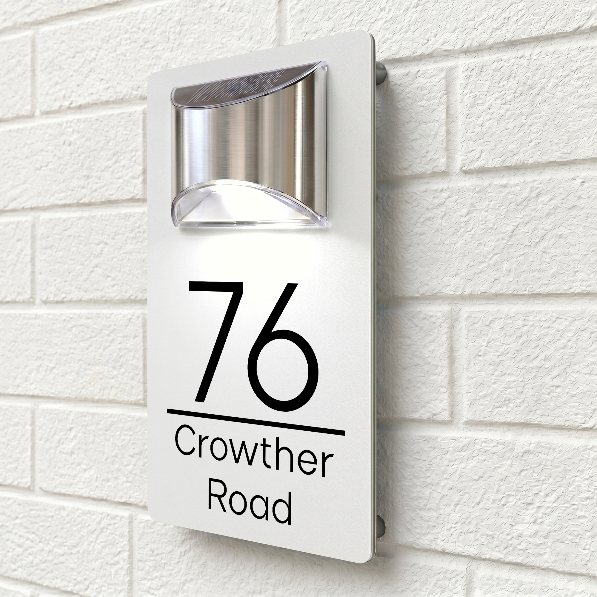 Personalised Solar House Sign | 280mm x 160mm | Made from White Composite Aluminium