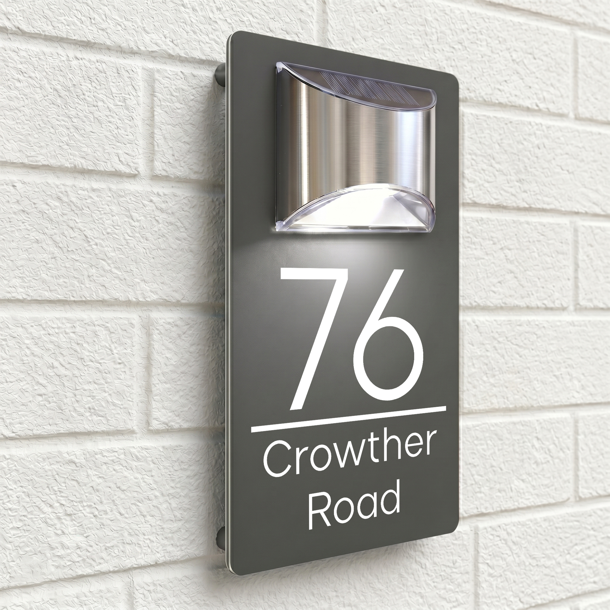 Personalised Solar House Sign | 280mm x 160mm | Made from Grey Composite Aluminium
