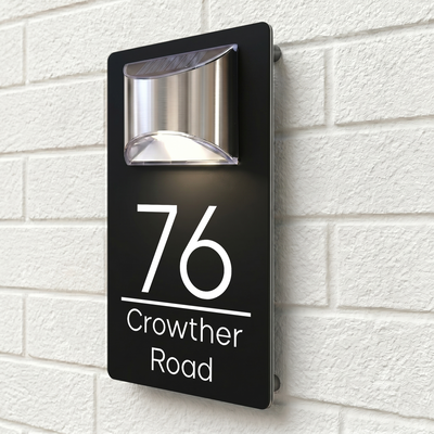 Personalised Solar House Sign | 280mm x 160mm | Made from Black Composite Aluminium