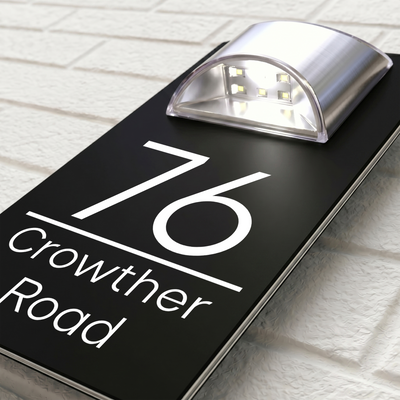 Personalised Solar House Sign | 280mm x 160mm | Made from Black Composite Aluminium