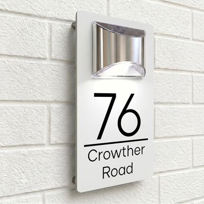 Personalised Solar House Sign | 280mm x 160mm | Made from White Composite Aluminium