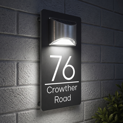 Personalised Solar House Sign | 280mm x 160mm | Made from Grey Composite Aluminium