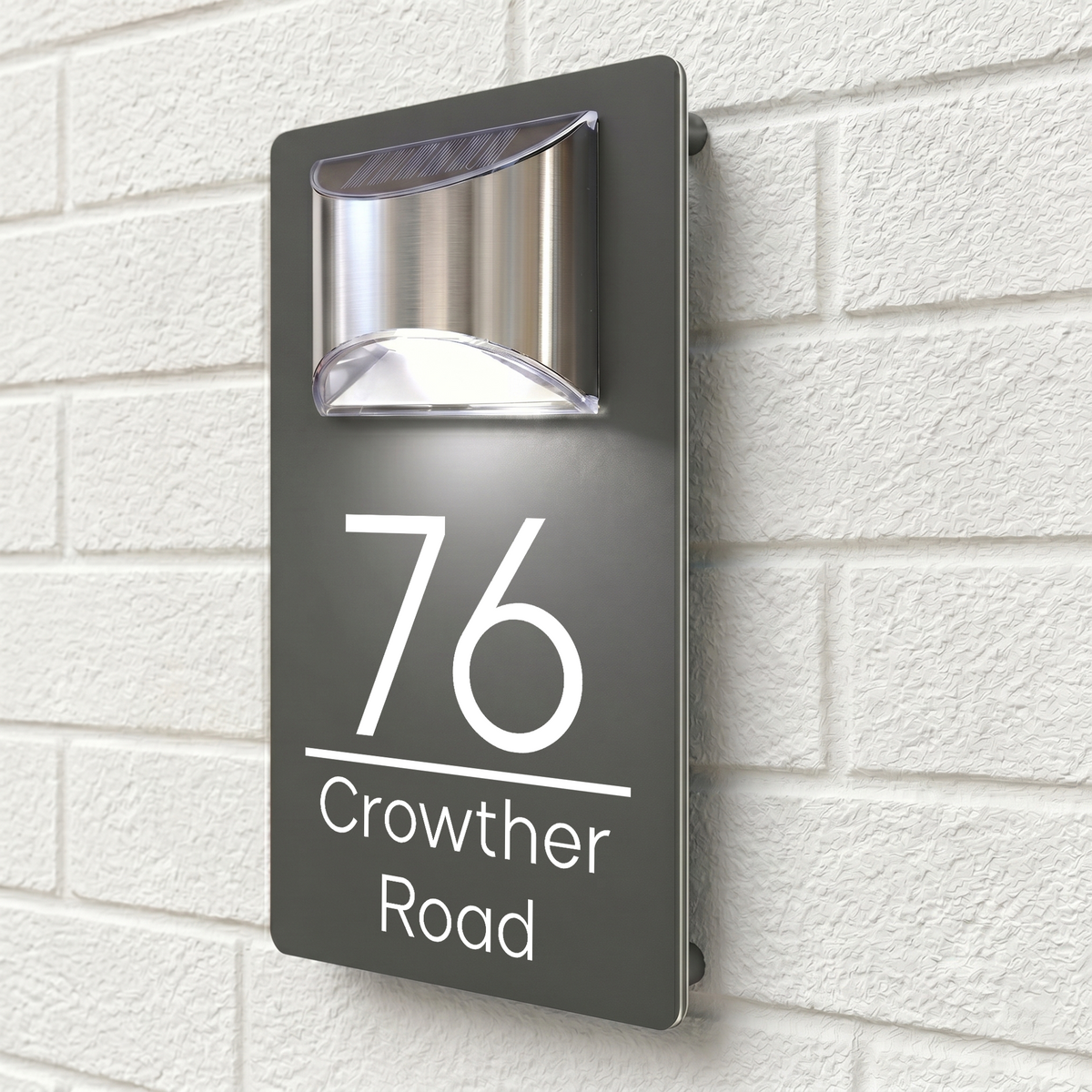 Personalised Solar House Sign | 280mm x 160mm | Made from Grey Composite Aluminium