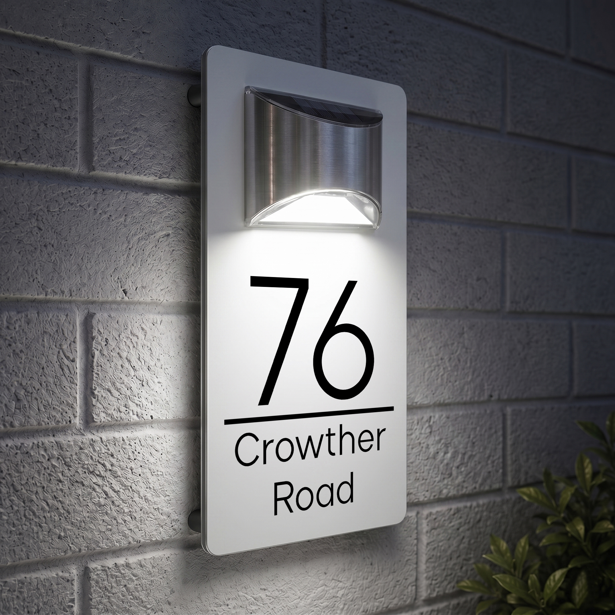Personalised Solar House Sign | 280mm x 160mm | Made from White Composite Aluminium