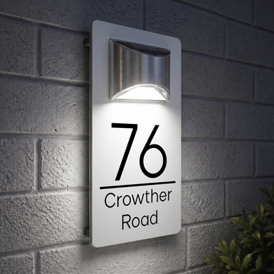 Personalised Solar House Sign | 280mm x 160mm | Made from White Composite Aluminium
