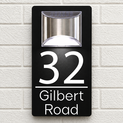 Personalised Solar House Sign | 280mm x 160mm | Made from Black Composite Aluminium