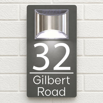 Personalised Solar House Sign | 280mm x 160mm | Made from Grey Composite Aluminium