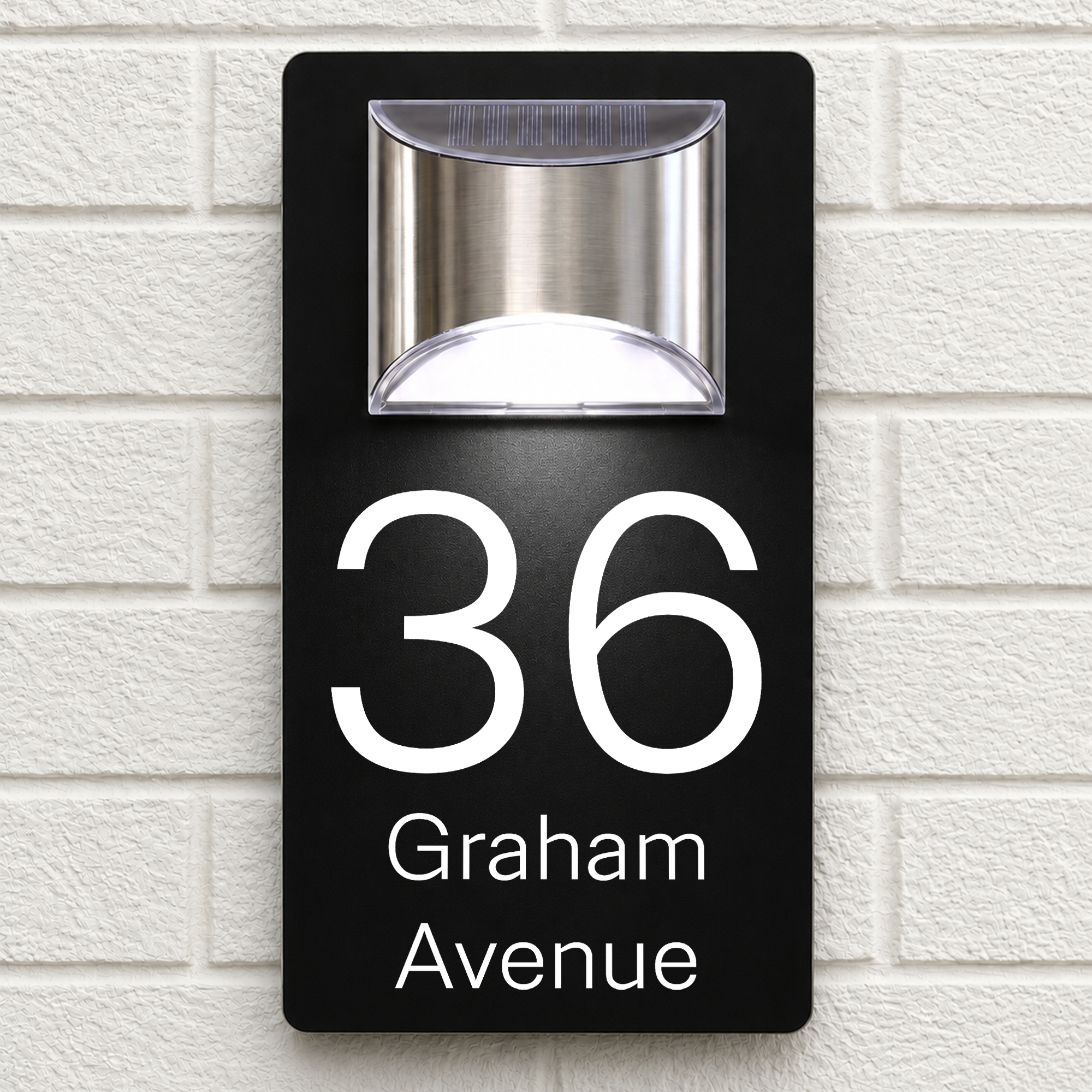 Personalised Solar House Sign | 280mm x 160mm | Made from Black Composite Aluminium