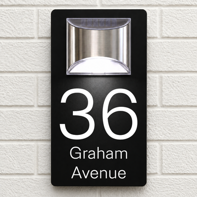 Personalised Solar House Sign | 280mm x 160mm | Made from Black Composite Aluminium