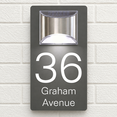 Personalised Solar House Sign | 280mm x 160mm | Made from Grey Composite Aluminium