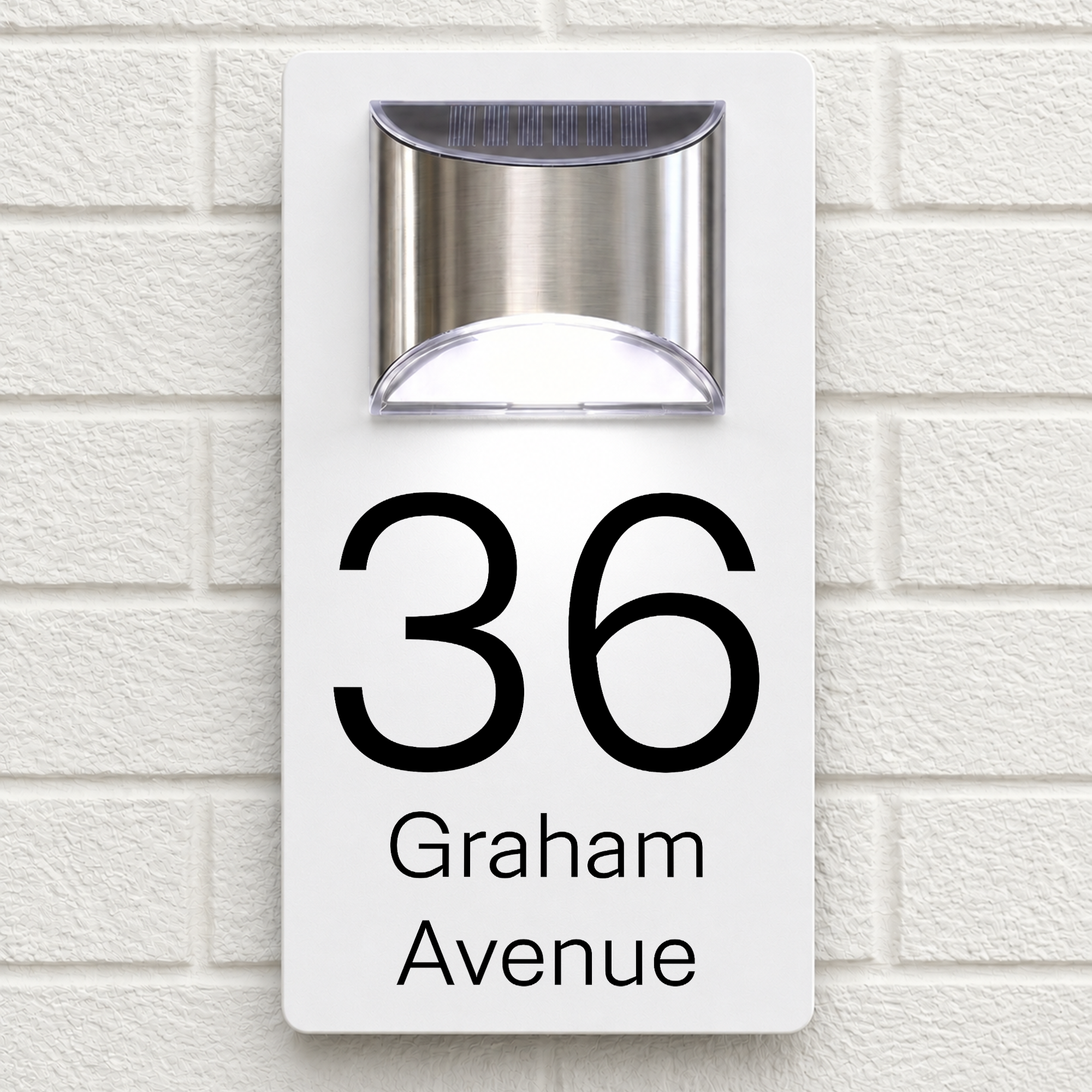 Personalised Solar House Sign | 280mm x 160mm | Made from White Composite Aluminium