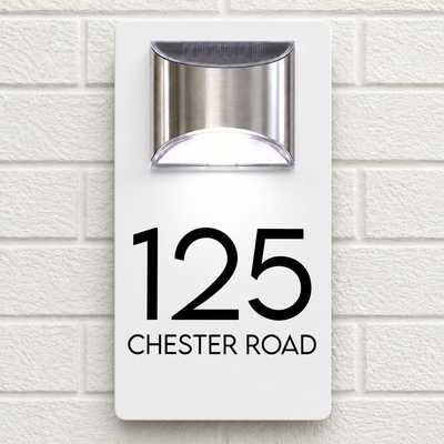 Personalised Solar House Sign | 280mm x 160mm | Made from White Composite Aluminium