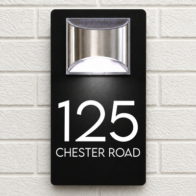 Personalised Solar House Sign | 280mm x 160mm | Made from Black Composite Aluminium