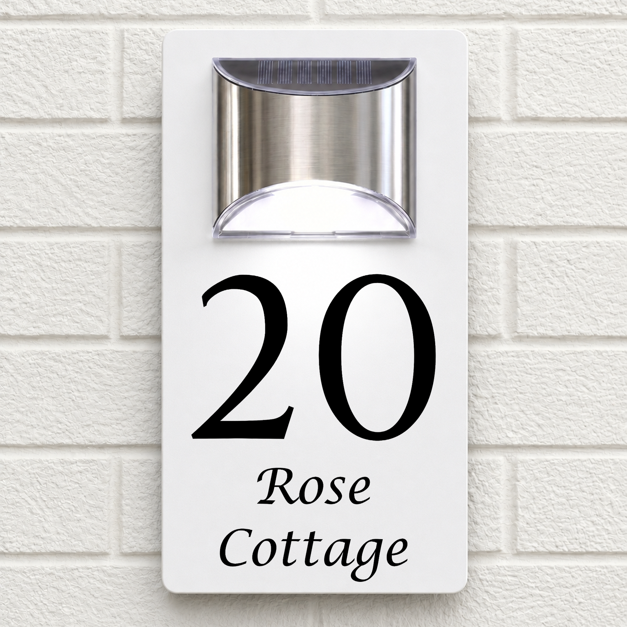 Personalised Solar House Sign | 280mm x 160mm | Made from White Composite Aluminium