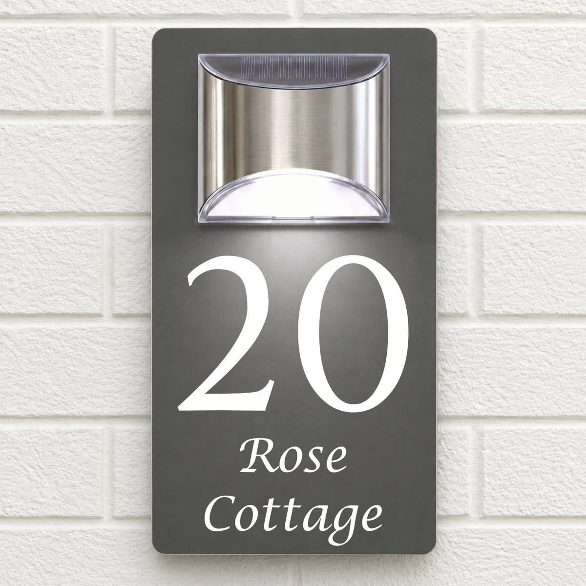 Personalised Solar House Sign | 280mm x 160mm | Made from Grey Composite Aluminium