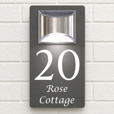 Personalised Solar House Sign | 280mm x 160mm | Made from Grey Composite Aluminium