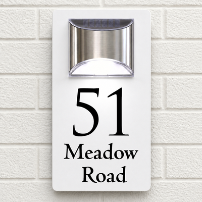 Personalised Solar House Sign | 280mm x 160mm | Made from White Composite Aluminium
