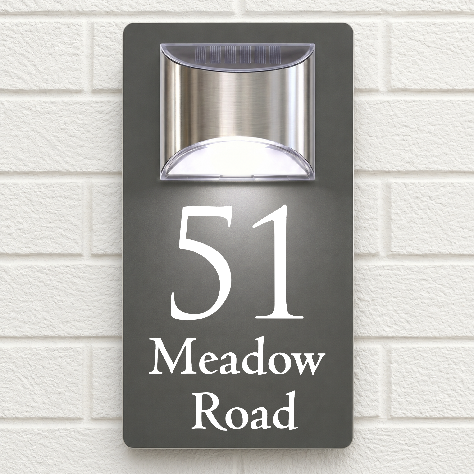 Personalised Solar House Sign | 280mm x 160mm | Made from Grey Composite Aluminium