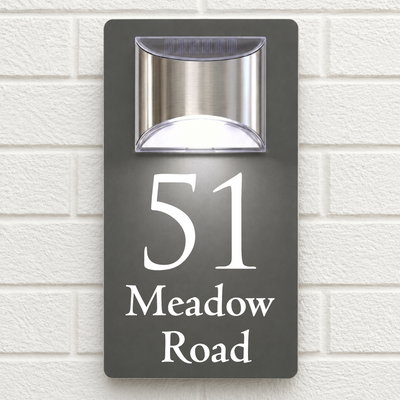 Personalised Solar House Sign | 280mm x 160mm | Made from Grey Composite Aluminium