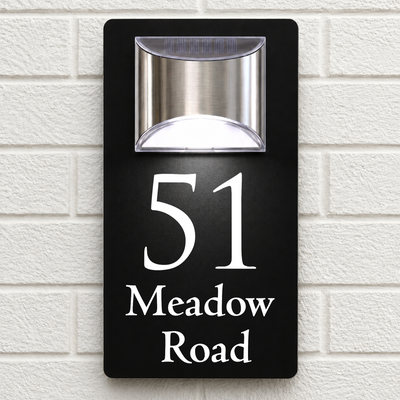 Personalised Solar House Sign | 280mm x 160mm | Made from Black Composite Aluminium