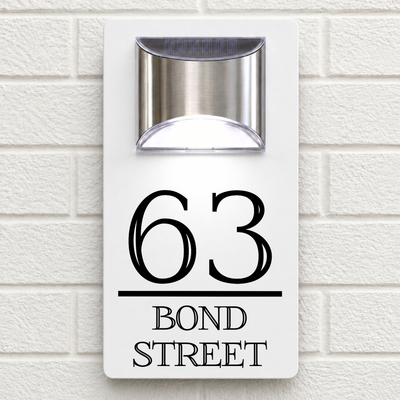 Personalised Solar House Sign | 280mm x 160mm | Made from White Composite Aluminium