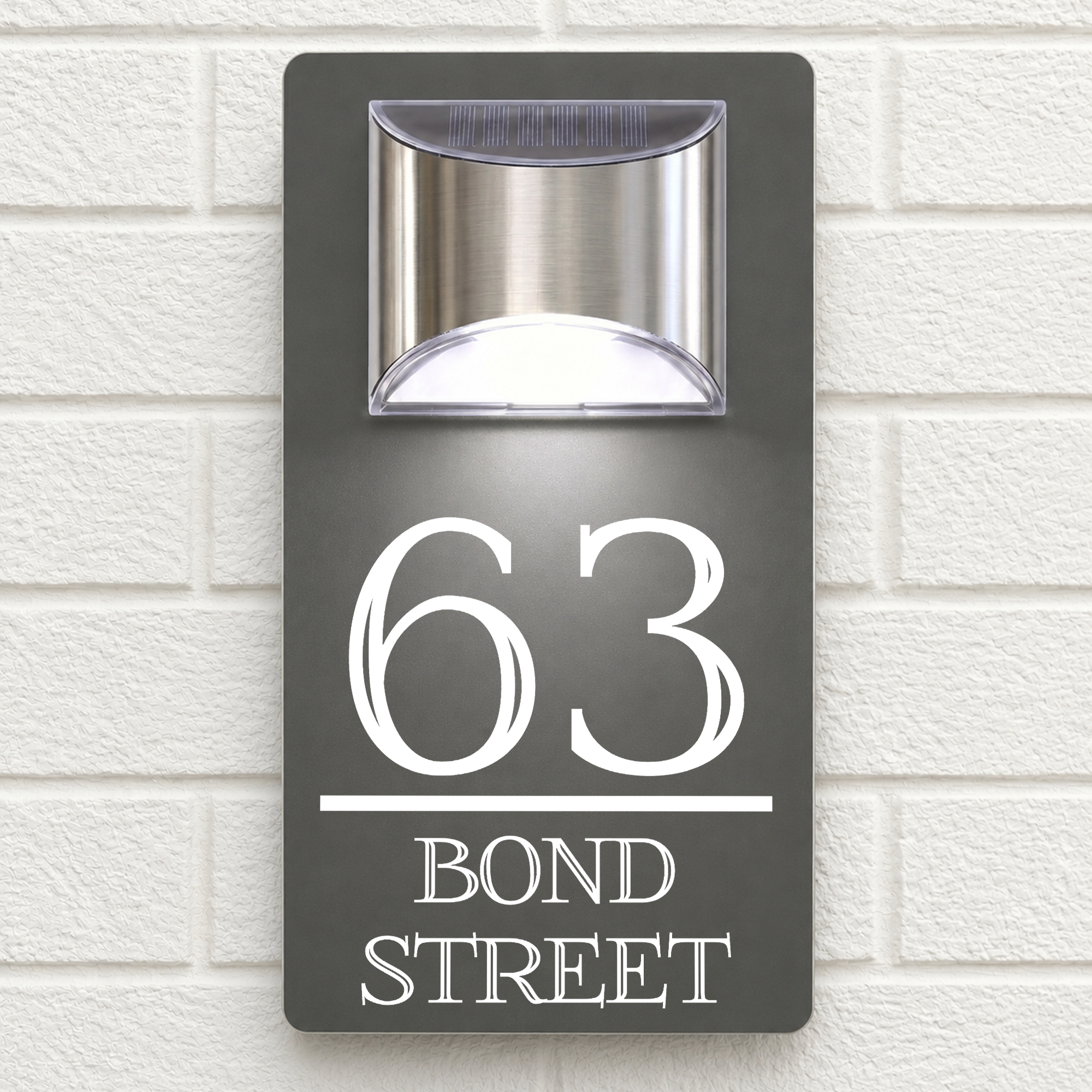 Personalised Solar House Sign | 280mm x 160mm | Made from Grey Composite Aluminium