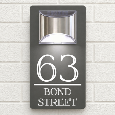 Personalised Solar House Sign | 280mm x 160mm | Made from Grey Composite Aluminium