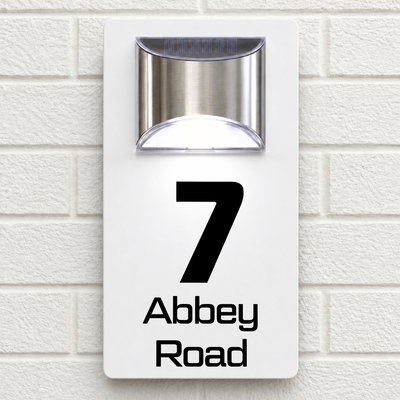 Personalised Solar House Sign | 280mm x 160mm | Made from White Composite Aluminium