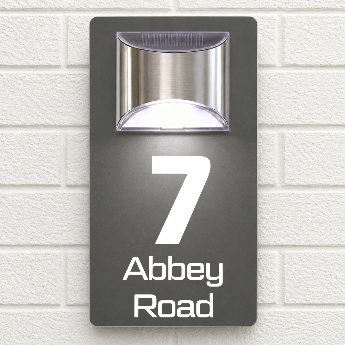 Personalised Solar House Sign | 280mm x 160mm | Made from Grey Composite Aluminium
