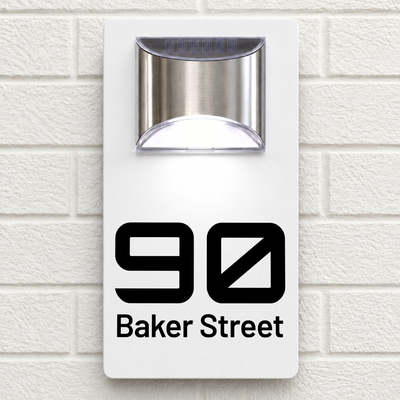 Personalised Solar House Sign | 280mm x 160mm | Made from White Composite Aluminium