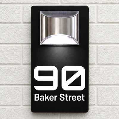 Personalised Solar House Sign | 280mm x 160mm | Made from Black Composite Aluminium