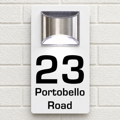 Personalised Solar House Sign | 280mm x 160mm | Made from White Composite Aluminium