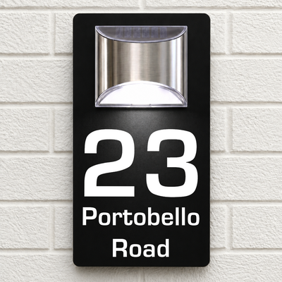 Personalised Solar House Sign | 280mm x 160mm | Made from Black Composite Aluminium