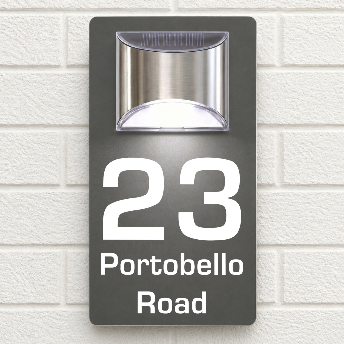 Personalised Solar House Sign | 280mm x 160mm | Made from Grey Composite Aluminium