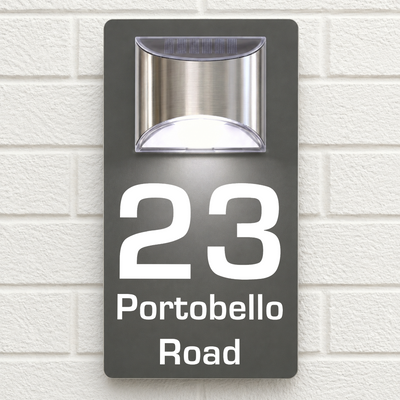 Personalised Solar House Sign | 280mm x 160mm | Made from Grey Composite Aluminium