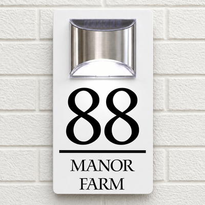 Personalised Solar House Sign | 280mm x 160mm | Made from White Composite Aluminium