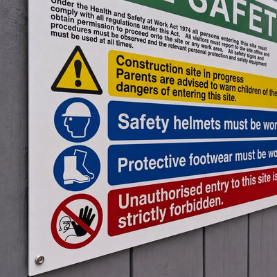 Multi Hazard Site Safety Notice 4 Points | Made from 3mm Acrylic | ISO 7010 | 400mm x 300mm Or 600mm x 450mm