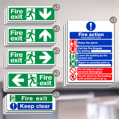 18 PCS Fire Safety Signs | Made from 3mm Acrylic | ISO 7010 | Fire Exit Signs | Fire Action Signs