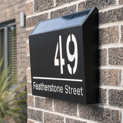 Personalised Solar Powered House Sign | 280mm x 160mm | Cool White Illuminated Text