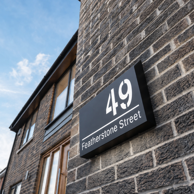 Personalised Solar Powered House Sign | 280mm x 160mm | Cool White Illuminated Text