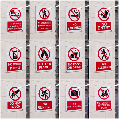 Prohibition Notice Signs | Made from 3mm Acrylic | ISO 7010 | Small Medium and Large Sizes