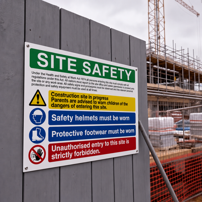 Multi Hazard Site Safety Notice 4 Points | Made from 3mm Acrylic | ISO 7010 | 400mm x 300mm Or 600mm x 450mm