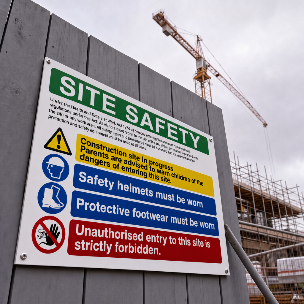 Multi Hazard Site Safety Notice 4 Points | Made from 3mm Acrylic | ISO 7010 | 400mm x 300mm Or 600mm x 450mm
