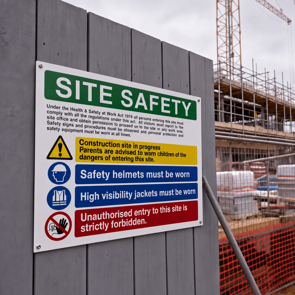 Multi Hazard Site Safety Notice 4 Points | Made from 3mm Acrylic | ISO 7010 | 400mm x 300mm Or 600mm x 450mm
