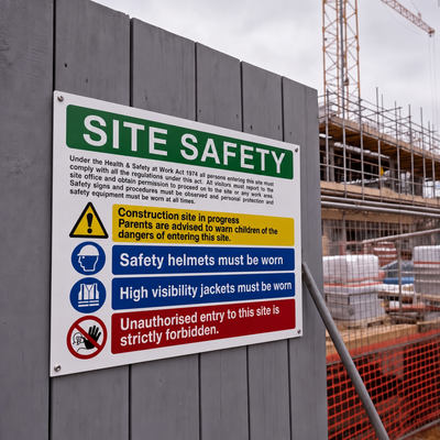 Multi Hazard Site Safety Notice 4 Points | Made from 3mm Acrylic | ISO 7010 | 400mm x 300mm Or 600mm x 450mm