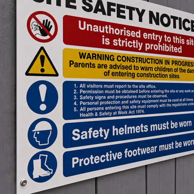 Multi Hazard Site Safety Notice 6 Points | Made from 3mm Acrylic | 400mm x 300mm Or 600mm x 450mm