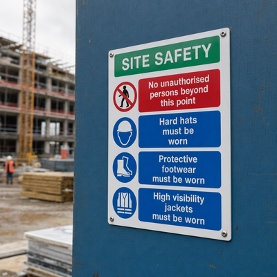 Multi Hazard Site Safety Notice 4 Points | Made from 3mm Acrylic | Small Medium and Large Sizes